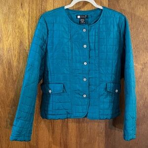 CAROLE LITTLE Teal Silk Quilted Jacket Sz M